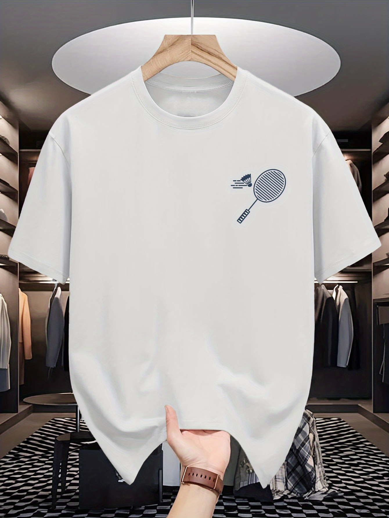 Mens Crew Neck T Shirt Minimal - Badminton Shuttlecock review and price